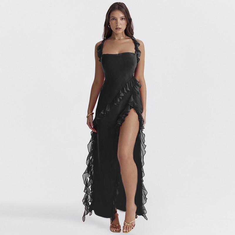 Elysium® Ruffle Thigh High Split Dress