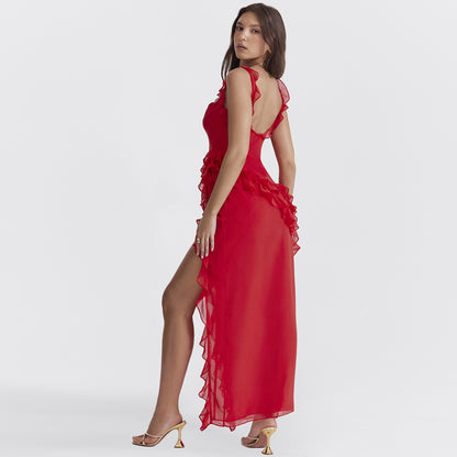 Elysium® Ruffle Thigh High Split Dress