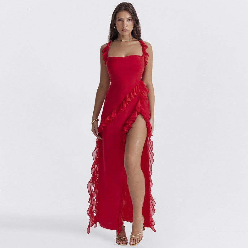 Elysium® Ruffle Thigh High Split Dress