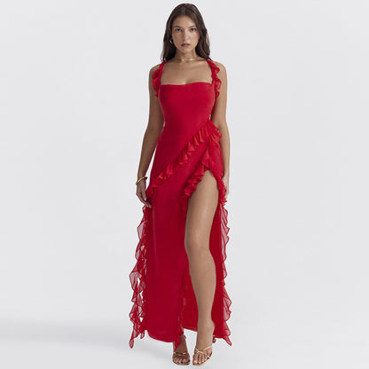 Elysium® Ruffle Thigh High Split Dress